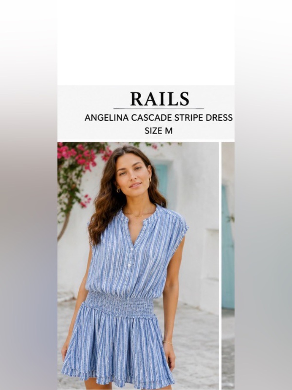 Rails Angelina Cascade Stripe Linen Blend Smocked Mini Dress M